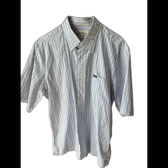 FACONNABLE short sleeve shirt,side pocket Size Large Blue/White/orange - Picture 5 of 6